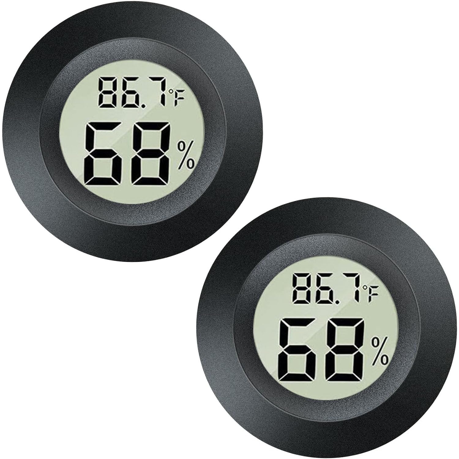 Meggsi 2 Pack Mini Digital Hygrometer Gauge Indoor Thermometer, LCD Monitor Temperature Outdoor Humidity Meter for Greenhouse Jars Incubators Guitar Case, Fahrenheit (℉) or Celsius(℃)