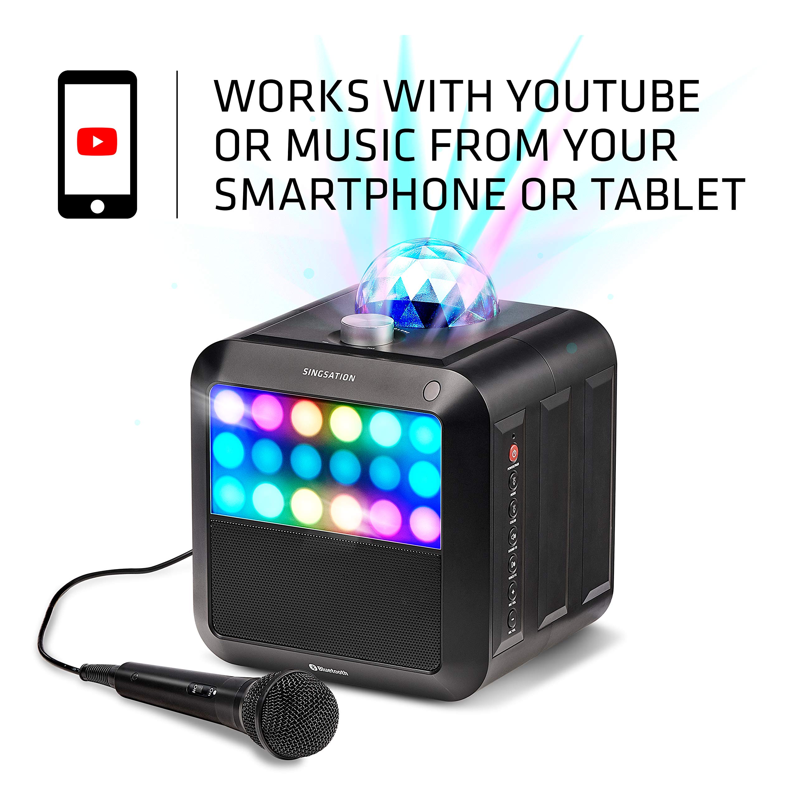 Portable Karaoke Machine - SINGSATION Star Burst - System Comes w/ 2 Mics, Room-Filling Light Show, Retro Light Panel & Works via Bluetooth - No CDs Required - YouTube Your Favorite Karaoke Songs