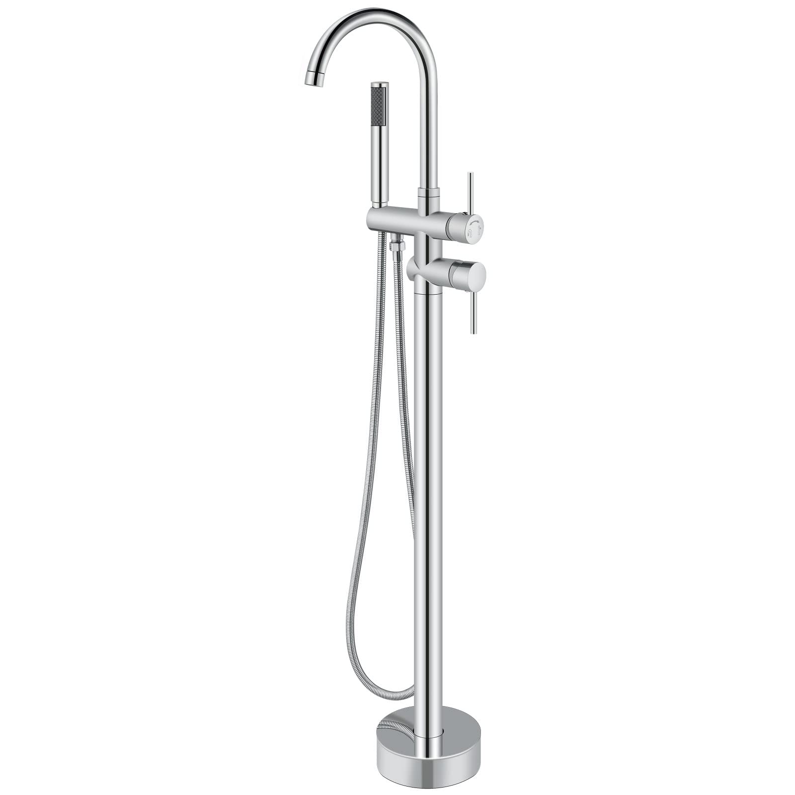 Aolemi Floor Mount Bathtub Faucet Freestanding Tub Filler Standing High Flow Shower Faucets Shower Mixer Taps, Swivel Gooseneck Spout with Cylinder Handheld Polish Chrome