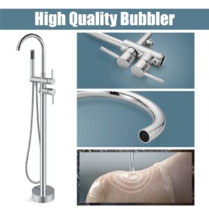 Aolemi Floor Mount Bathtub Faucet Freestanding Tub Filler Standing High Flow Shower Faucets Shower Mixer Taps, Swivel Gooseneck Spout with Cylinder Handheld Polish Chrome