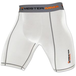 Meister MMA Compression Rush Fight Shorts w/Cup Pocket - White - Small (30-31)