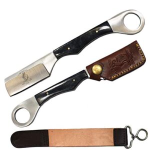 8" overall bone collector hand made straight razor with leather strop and sheath (black bone)