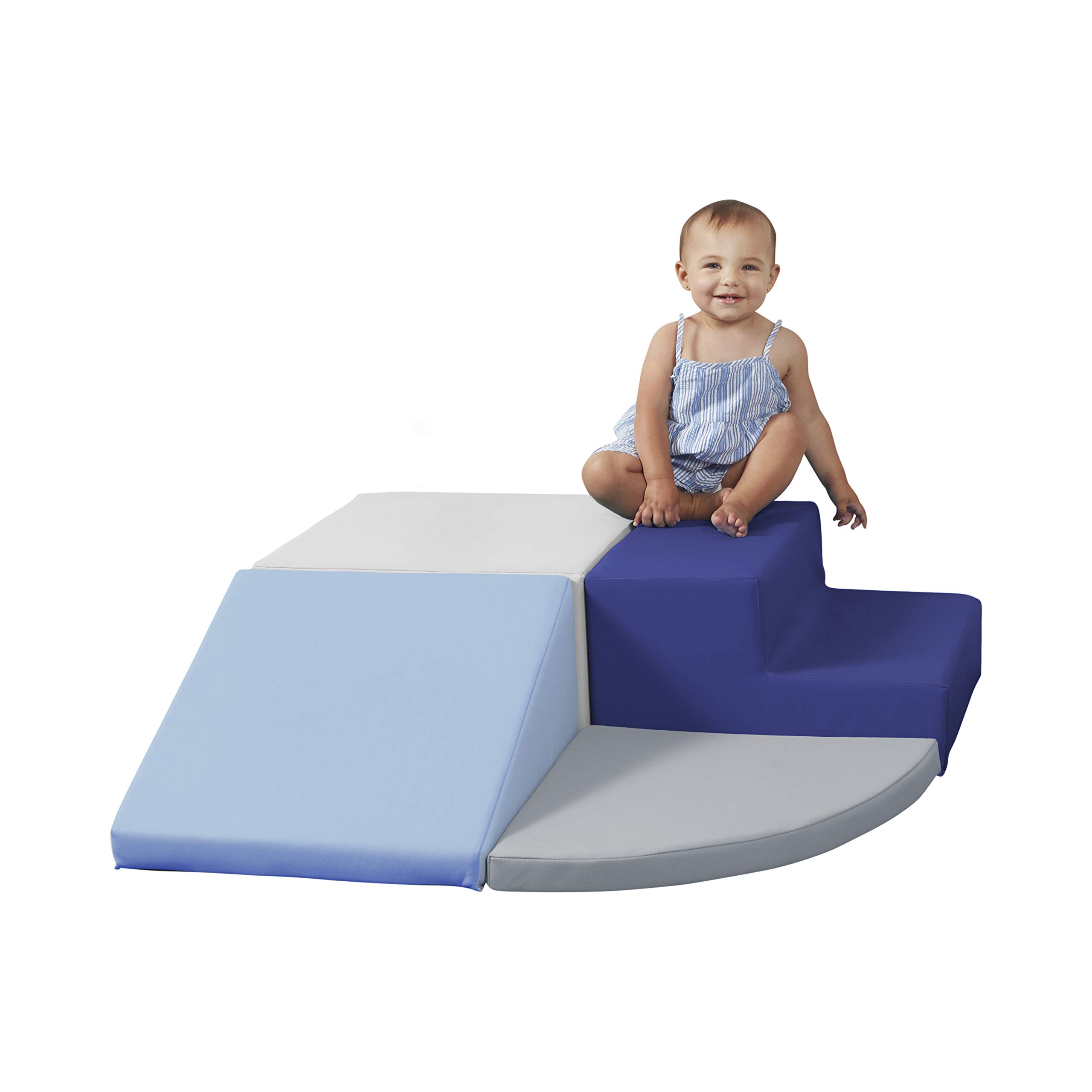 SoftScape Toddler Playtime Corner Climber, Indoor Active Play Structure for Toddlers and Kids, Safe Soft Foam for Crawling and Sliding (4-Piece Set) - Navy/Powder Blue, 11619-NVPB