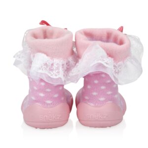 Nuby Snekz Comfortable Rubber Sole Sock Shoes for First Steps- Pink Polka Dots/Large 22-30 Months