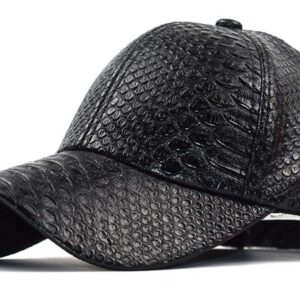 INOGIH Snakeskin-Leather Baseball-Cap Unisex Casual-Dad-Hat Adjustable Snapback for Women Men Black