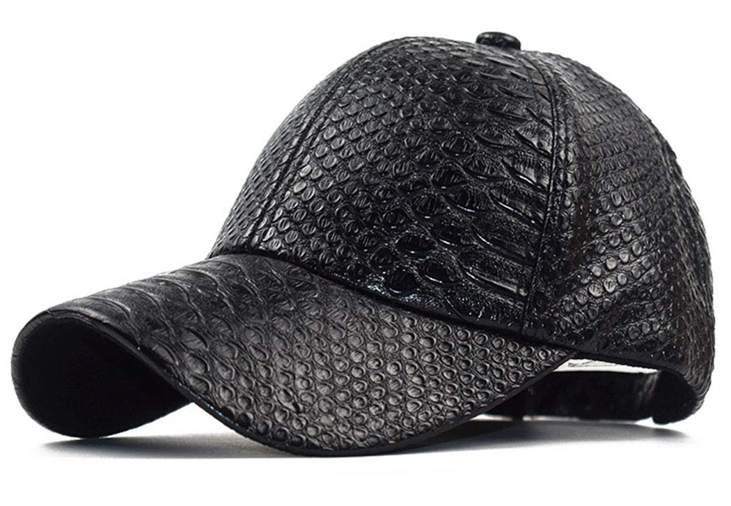 INOGIH Snakeskin-Leather Baseball-Cap Unisex Casual-Dad-Hat Adjustable Snapback for Women Men Black