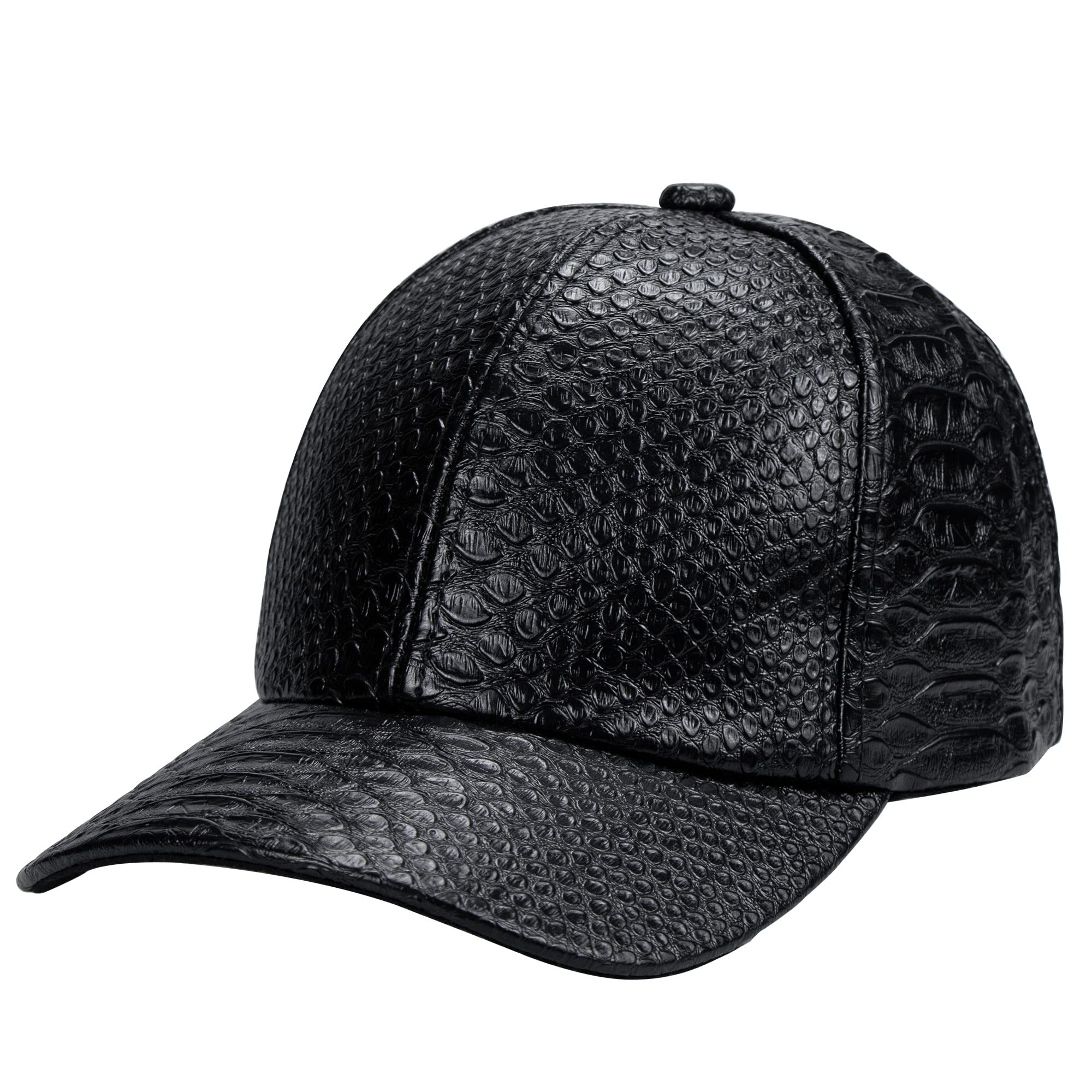 INOGIH Snakeskin-Leather Baseball-Cap Unisex Casual-Dad-Hat Adjustable Snapback for Women Men Black