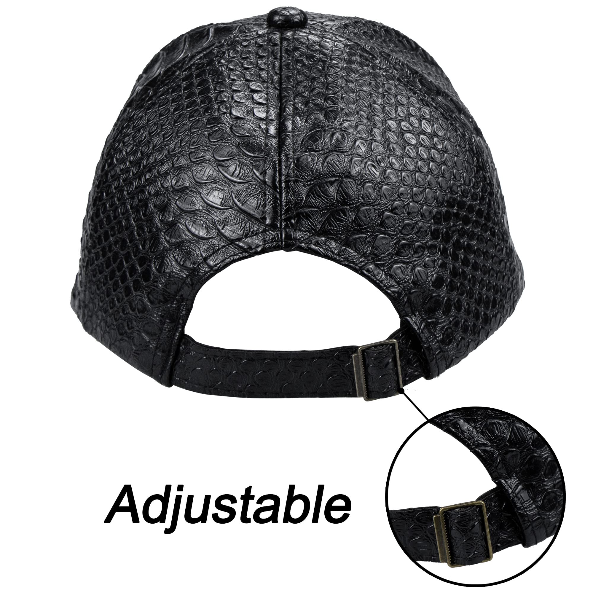 INOGIH Snakeskin-Leather Baseball-Cap Unisex Casual-Dad-Hat Adjustable Snapback for Women Men Black