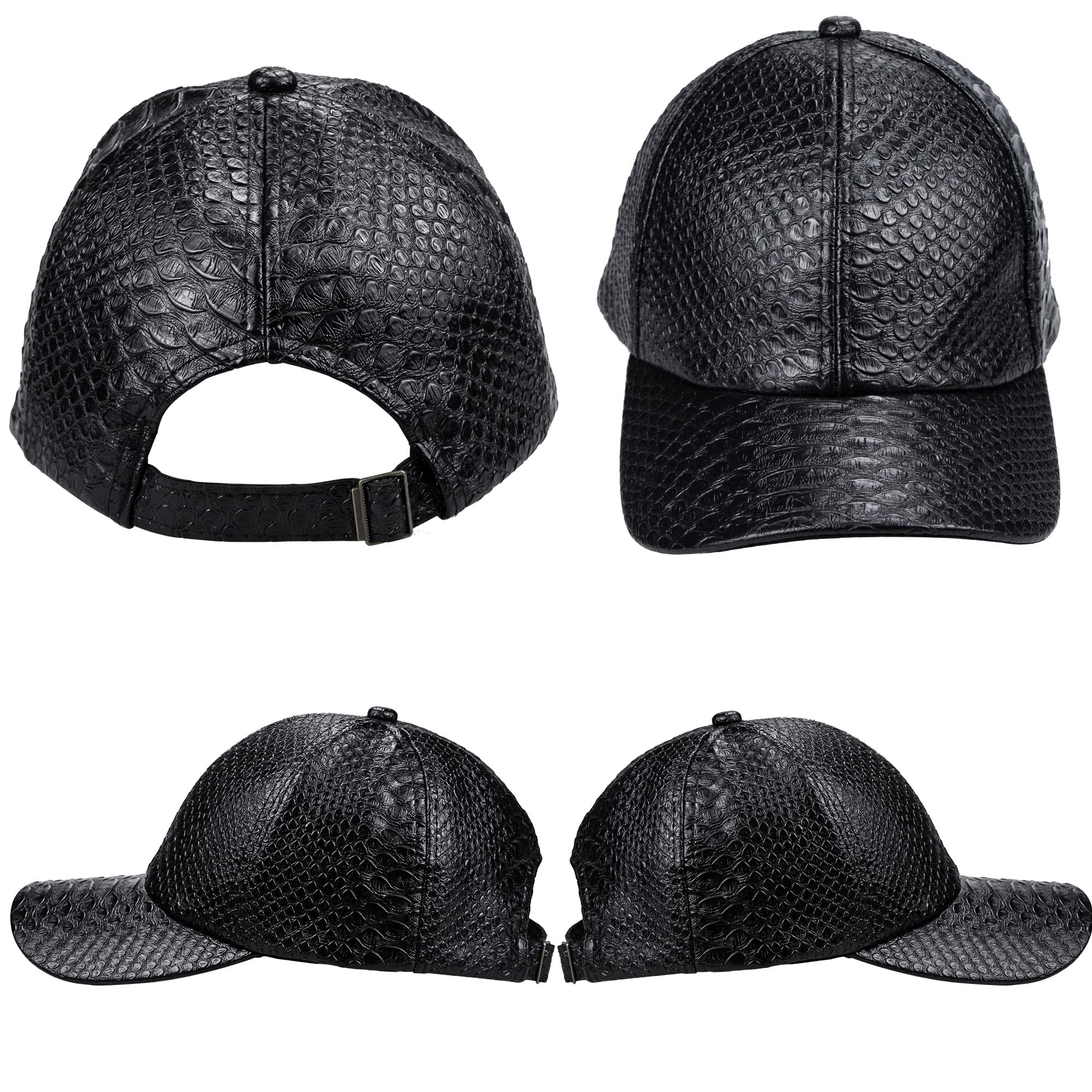 INOGIH Snakeskin-Leather Baseball-Cap Unisex Casual-Dad-Hat Adjustable Snapback for Women Men Black