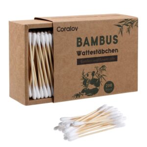 bamboo cotton swabs 200pcs, wooden vegan cotton swab | double tipped cotton swabs, recyclable & biodegradable cotton swab buds ear sticks for makeup ear skin jewelry art pet cleaning