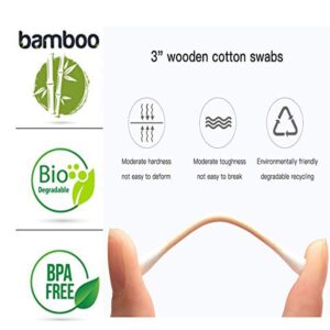 Bamboo Cotton Swabs 200pcs, Wooden Vegan Cotton Swab | Double Tipped Cotton Swabs, Recyclable & Biodegradable Cotton Swab Buds Ear Sticks for Makeup Ear Skin Jewelry Art Pet Cleaning