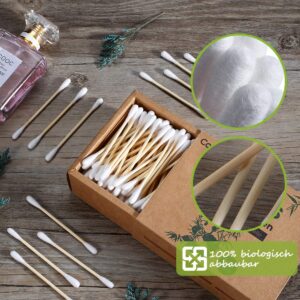 Bamboo Cotton Swabs 200pcs, Wooden Vegan Cotton Swab | Double Tipped Cotton Swabs, Recyclable & Biodegradable Cotton Swab Buds Ear Sticks for Makeup Ear Skin Jewelry Art Pet Cleaning