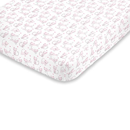 NoJo Super Soft Pink & White Purrdy Kitty Cat Fitted Mini Crib Sheet, Pink, White , 38x5x24 Inch (Pack of 1)