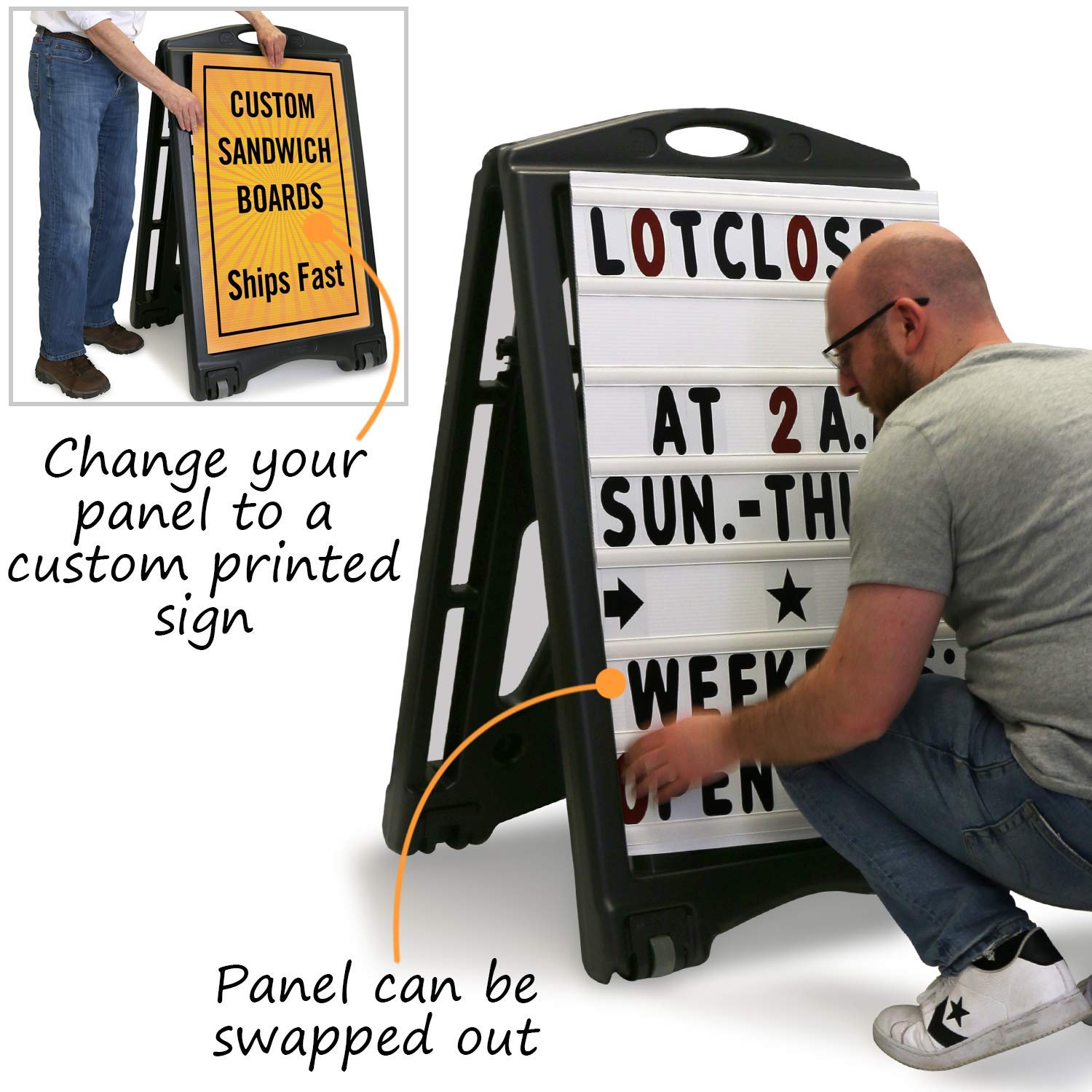 SmartSign 24"x36" Changeable Message Sign Board Sidewalk Sign, Standard Portable BigBoss & Letter Kit for Outdoor, Business, Large Black Standing Frame with Wheels, USA-Made