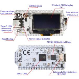 HiLetgo ESP32 V3 LoRa V3 SX1262 0.96 inch OLED Display Development Board WiFi Bluetooth Dual Core 240MHz CP2102 and 863-928MHz Antenna for Arduino Smart Home WiFi LoRa 32(Unsoldered)