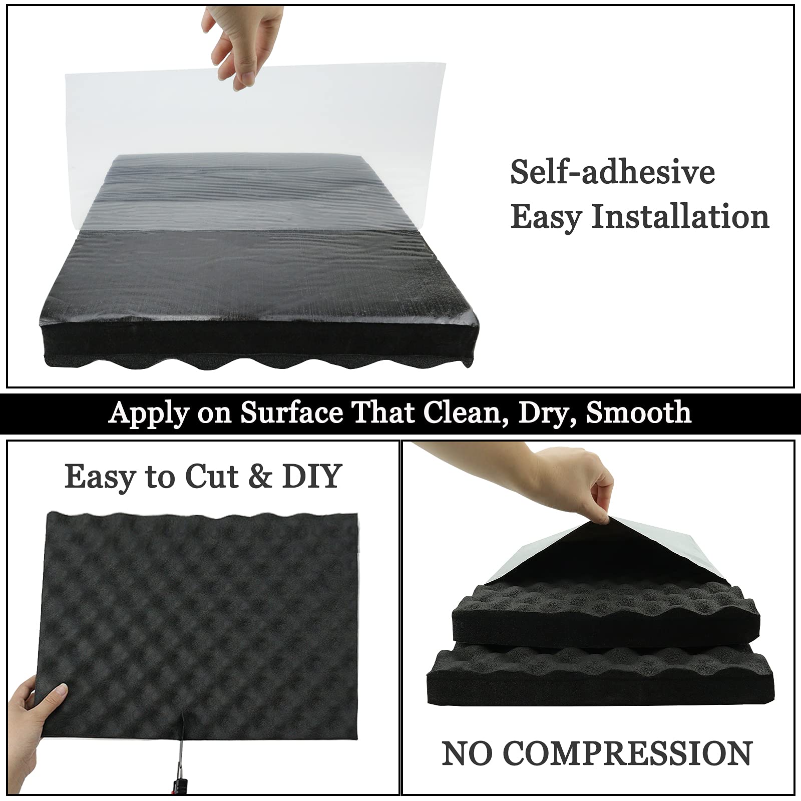 BXI Soundproofing Closed Cell Foam - 2 Pack Self-Adhesive 16'' X 12'' X 1.8'' Thickened Egg Crate Sound Proof Foam - Acoustic Foam Panels Great for Noise & Thermal Insulation (Black)