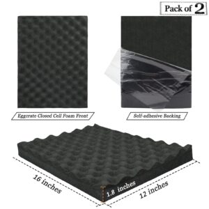 BXI Soundproofing Closed Cell Foam - 2 Pack Self-Adhesive 16'' X 12'' X 1.8'' Thickened Egg Crate Sound Proof Foam - Acoustic Foam Panels Great for Noise & Thermal Insulation (Black)