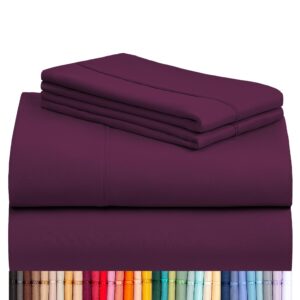 luxclub twin sheets - soft twin bed sheets for boys and girls, 4 pc deep pockets 18" eco friendly wrinkle free kids fitted sheets machine washable hotel bedding silky soft- eggplant twin