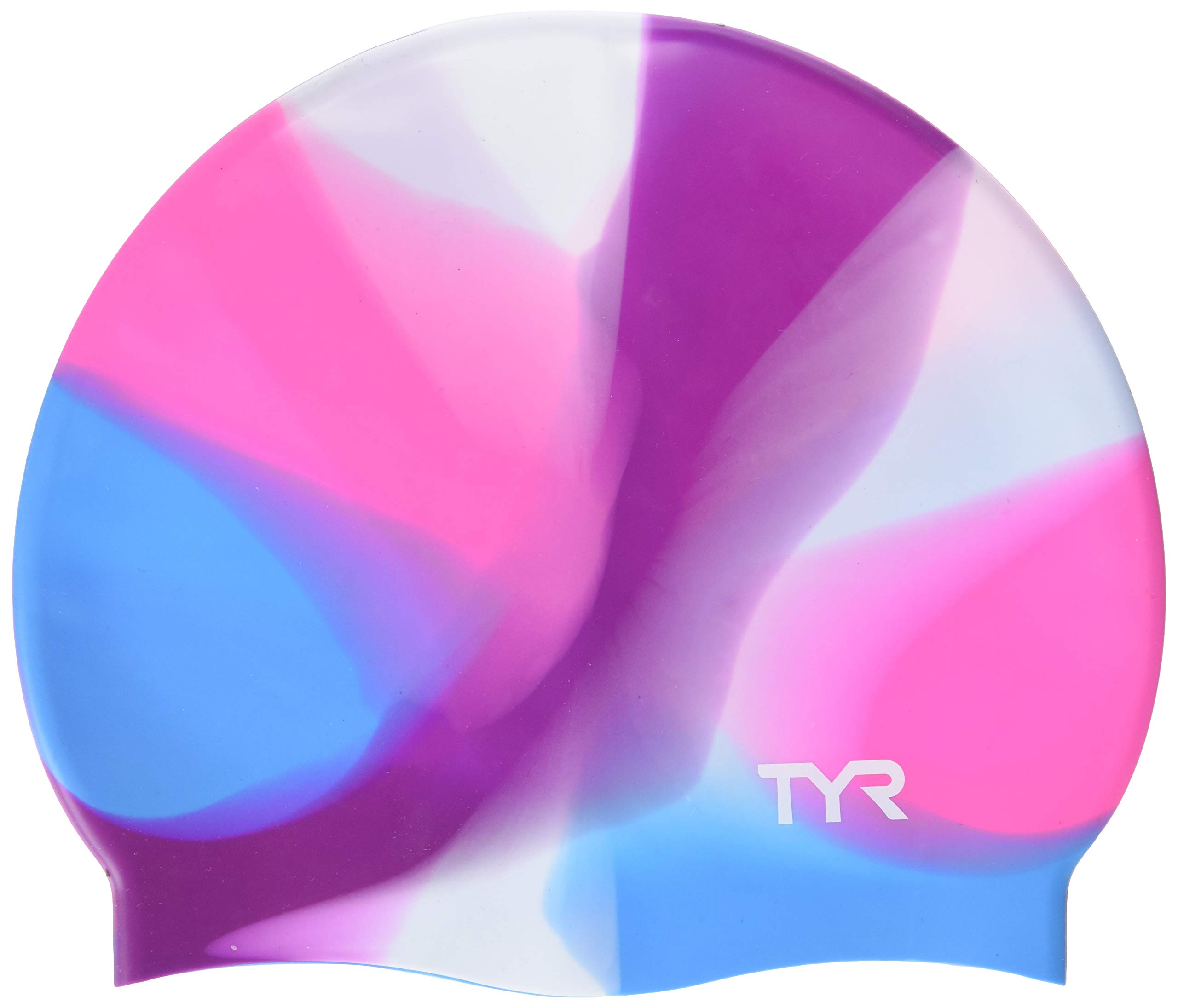 TYR Tie Dye Silicone Swim Cap Youth, Pink Purple Blue, NA