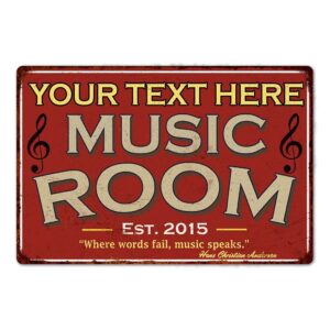 personalized music room sign red signs vintage tin wall art décor song decorations instrument guitar piano on-air plaque him her gift 8x12 metal 208120105001