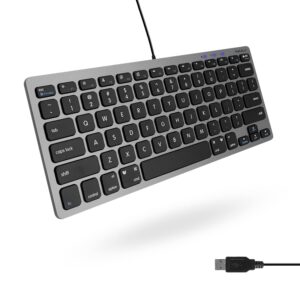 macally small usb wired keyboard for mac and windows - 78 scissor keys, 13 shortcut compatible apple keyboard - mini compact usb computer keyboard that saves space and looks great - space grey