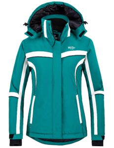 wantdo women's mountain fully taped seams waterproof snowboard jacket with detachable hood turquoise m