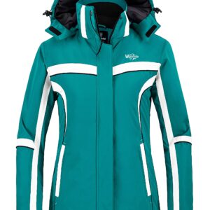 wantdo Women's Mountain Fully Taped Seams Waterproof Snowboard Jacket with Detachable Hood Turquoise M