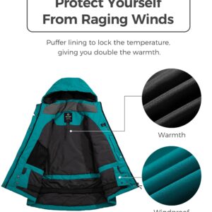 wantdo Women's Mountain Fully Taped Seams Waterproof Snowboard Jacket with Detachable Hood Turquoise M