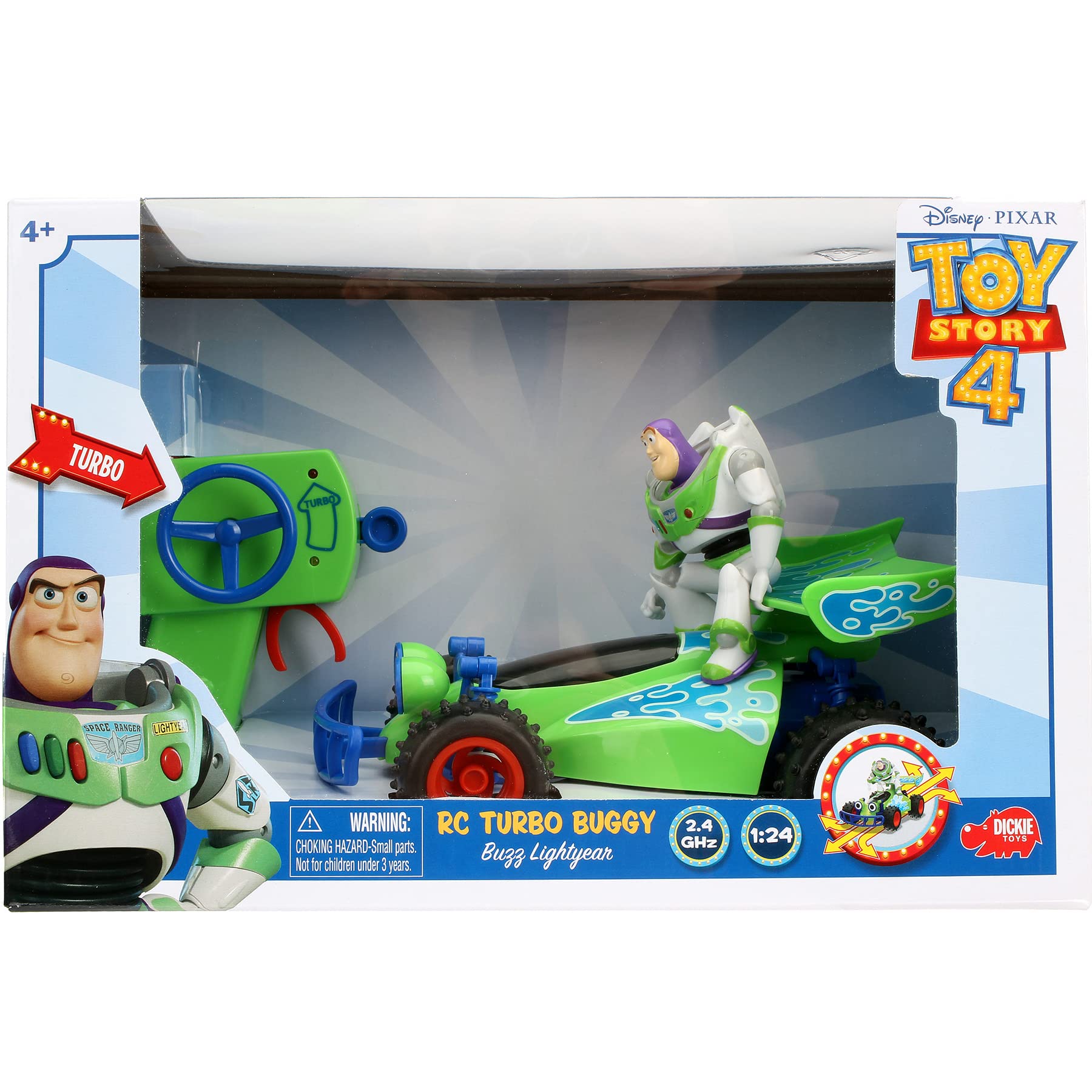 JADA Toys Disney Pixar Toy Story 4 Turbo Buggy W/Buzz Lightyear Radio Control Vehicle, 2.4 Ghz, 1: 24, Multi