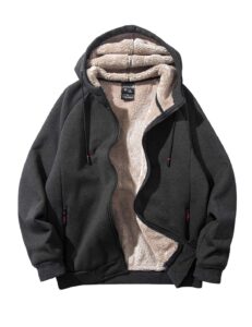 gihuo men's winter sherpa lined hoodie zip up sweatshirt heavyweight warm fleece jacket with pockets (dark grey, x-large)