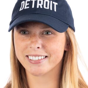 Ann Arbor T-shirt Co. Detroit | Classic Retro City Detroiter 313 Cool Michigan Men's or Women's Cap Dad Hat- Navy