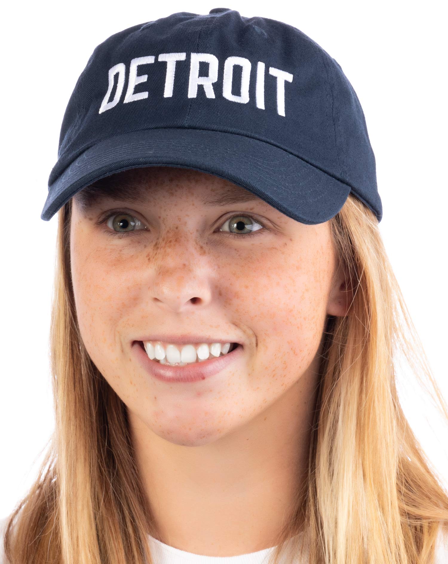 Ann Arbor T-shirt Co. Detroit | Classic Retro City Detroiter 313 Cool Michigan Men's or Women's Cap Dad Hat- Navy