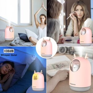 HOPEME Cute Pet Humidifier with Two Spray Modes, 300ml Water Tank Lasts Up to 10 Hours, 7 Color LED Lights Changing, Waterless Auto Shut-off for Bedroom, Home, Office (Pink)