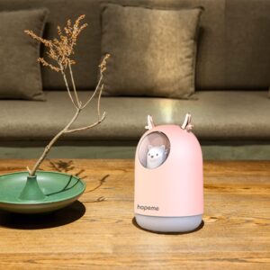 HOPEME Cute Pet Humidifier with Two Spray Modes, 300ml Water Tank Lasts Up to 10 Hours, 7 Color LED Lights Changing, Waterless Auto Shut-off for Bedroom, Home, Office (Pink)