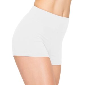 always women workout yoga shorts - premium soft solid stretch cheerleader running dance volleyball short pants white m