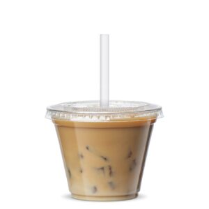 Comfy Package [9 oz. - 100 Sets] Clear Plastic Cups With Flat Lids