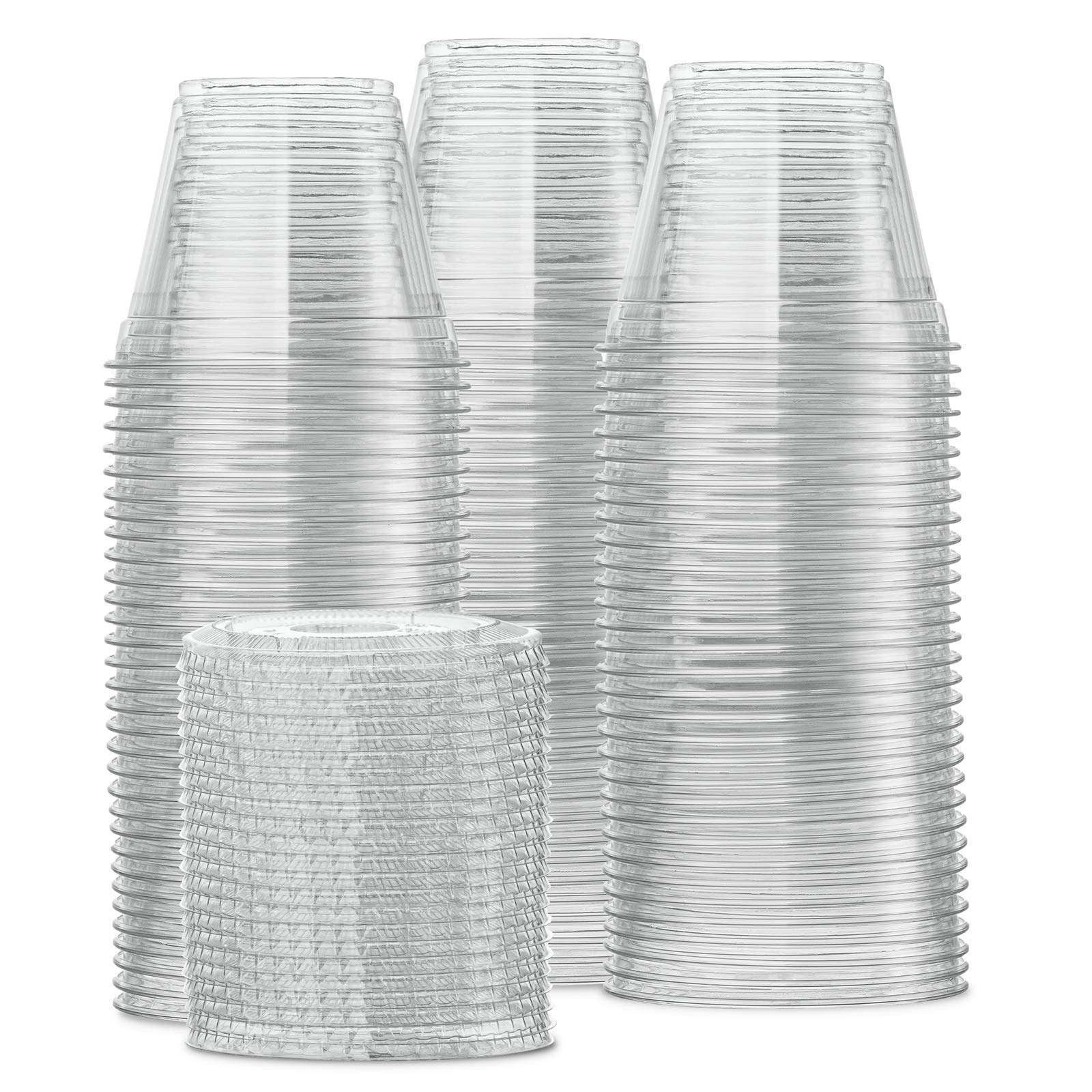 Comfy Package [9 oz. - 100 Sets] Clear Plastic Cups With Flat Lids