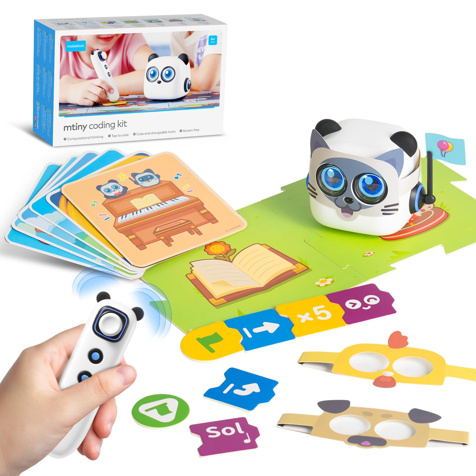 Makeblock mTiny Robot Toys for Kids 3-5 Years Old, Remote Control Interactive Emo Robot, Screen-Free Coding Robot for Kids with Programming Card, Gift for Boys and Girls Age 3+