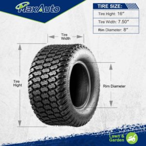 MaxAuto 16x7.50-8 16x7.5x8 Turf Saver Lawn Mower Tire 4PLY, Set of 2