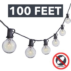 Sterno Home 100 FT Clear Globe Outdoor Lights G40 Bulbs on Black Cord for Backyard, Weddings, Patio, Porch, Tents, and More, GL42958