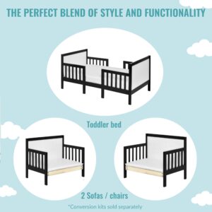 Dream On Me Hudson 3 In 1 Convertible Toddler Bed In Black And White, Greenguard Gold Certified, JPMA Certified, Non Toxic Finishes, Made of Sustainable New Zealand Pinewood