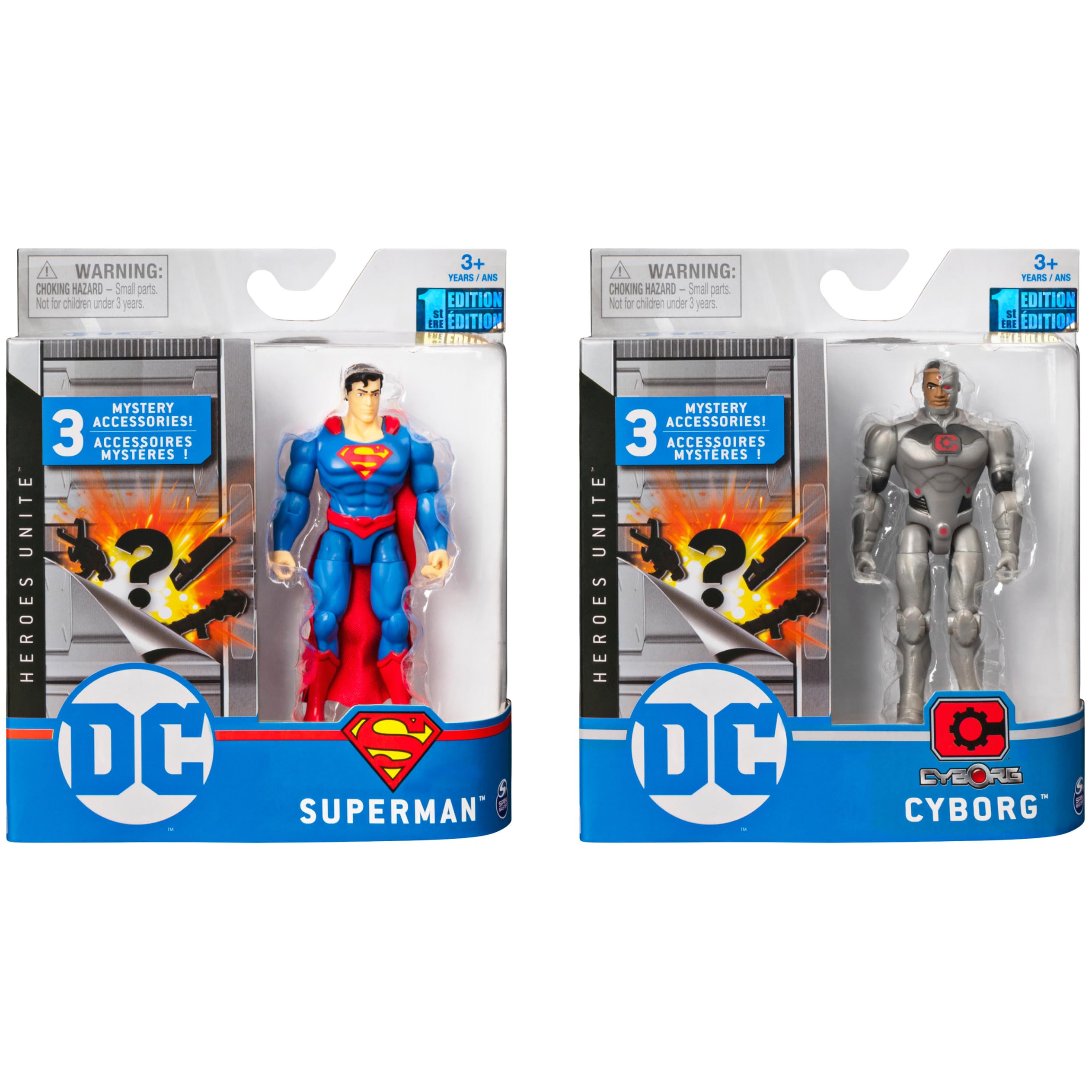 DC Comics, 4-Inch SUPERMAN and CYBORG Action Figure 2-Pack with 6 Mystery Accessories, Adventure 1