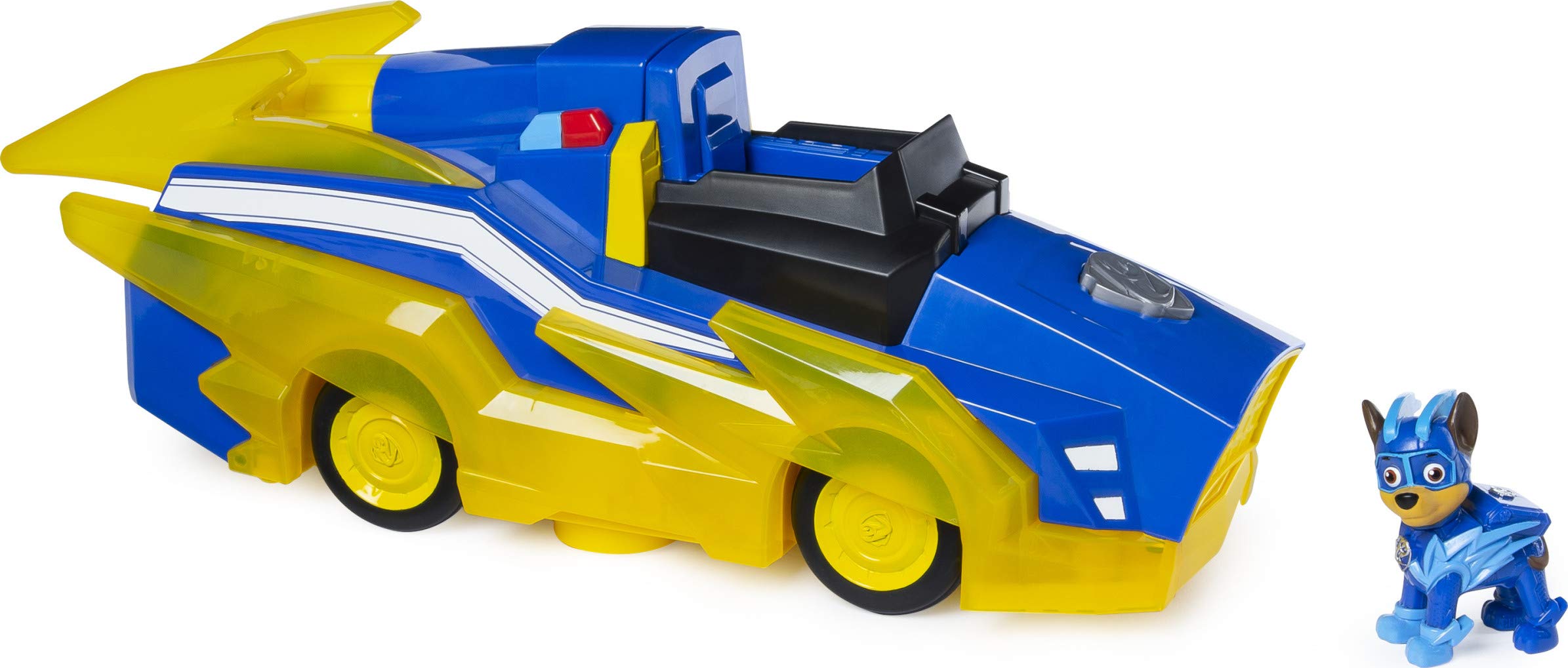 Paw Patrol, Mighty Pups Charged Up Chase Transforming Deluxe Vehicle Preschool Toy with Lights and Sounds