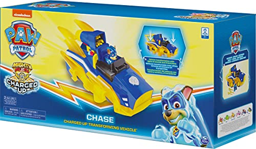 Paw Patrol, Mighty Pups Charged Up Chase Transforming Deluxe Vehicle Preschool Toy with Lights and Sounds