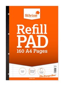 silvine 160 page a4 refill pad, side bound and punched 4 holes. ruled 8mm feint with margin. ref a4srpfm