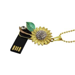 Novelty Cool Sunflower Shape 32GB USB 2.0 Flash Drive Diamond Crystal Memory Stick Pen Drive Flash Disk Thumb Drive