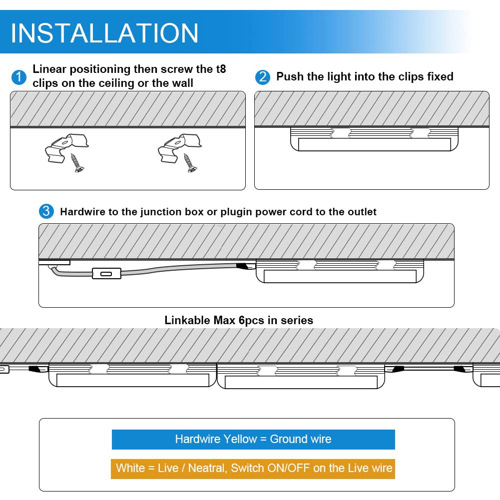 3FT LED Shop Light Fixture, 22W 2200LM 6000K, Cool White, V Shape, Hight Output, Linkable Shop Lights, T8 LED Tube Lights, Clear Cover, Plug and Play, for Garage Warehouse Workshop Basement (4-pack)