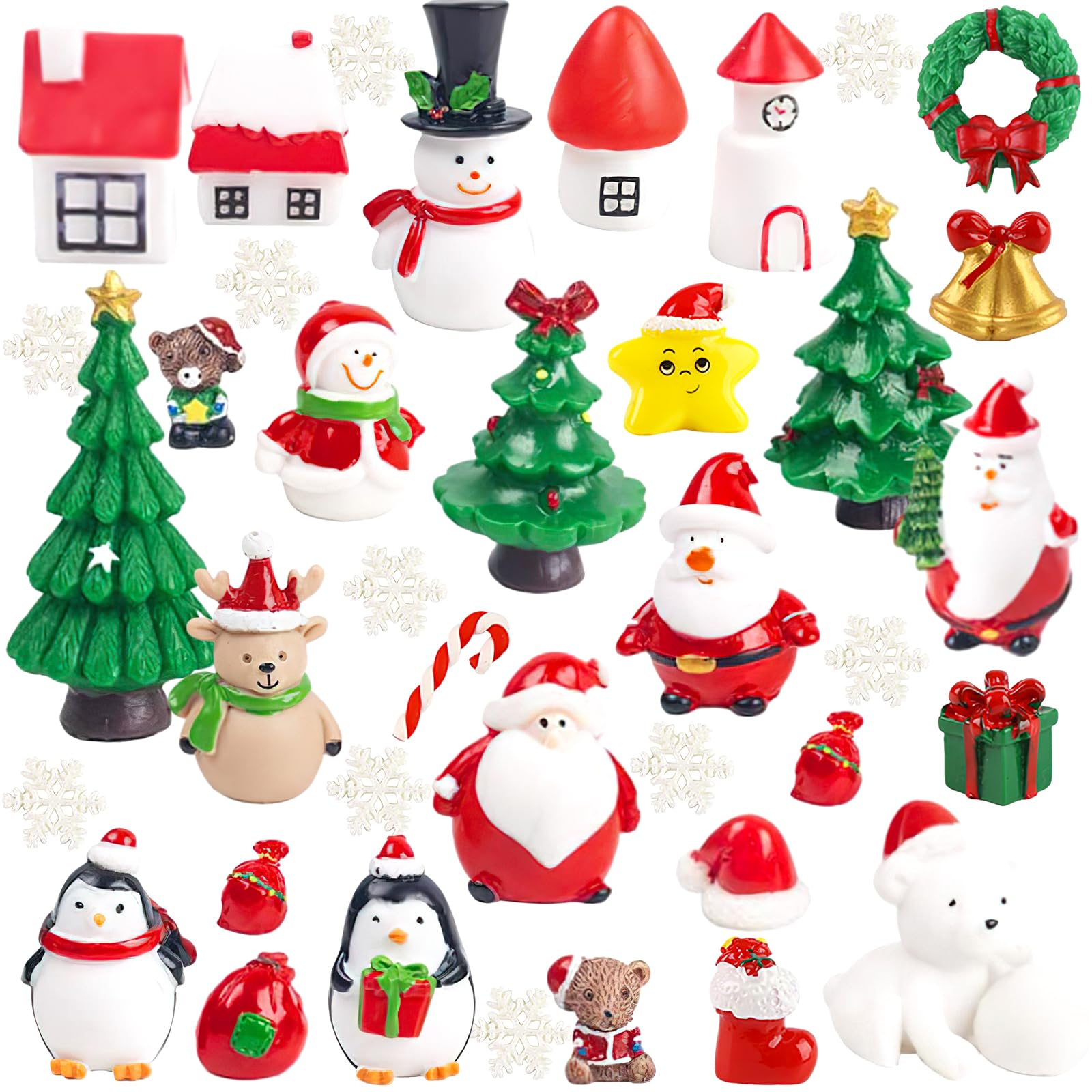 LovesTown 38 PCS Fairy Garden Christmas Accessories, Christmas Miniature Ornaments, DIY Snow Globe Figurines, Christmas Decorations for Christmas Party