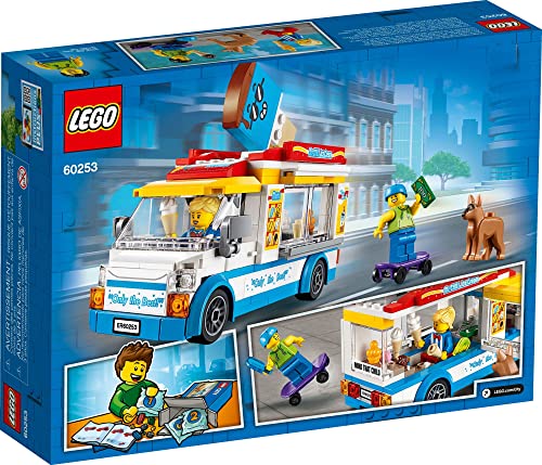 LEGO City Ice Cream Truck Van 60253 Building Toy Set - Featuring Skater Minifigures, Skateboard, and Dog Figure, Fun Gift Idea for Boys, Girls, and Kids Ages 5+