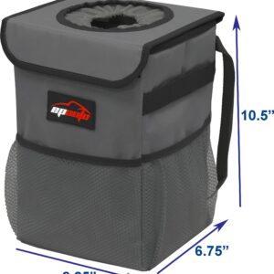 EPAuto Waterproof Car Trash Can with Lid and Storage Pockets, Dark Grey